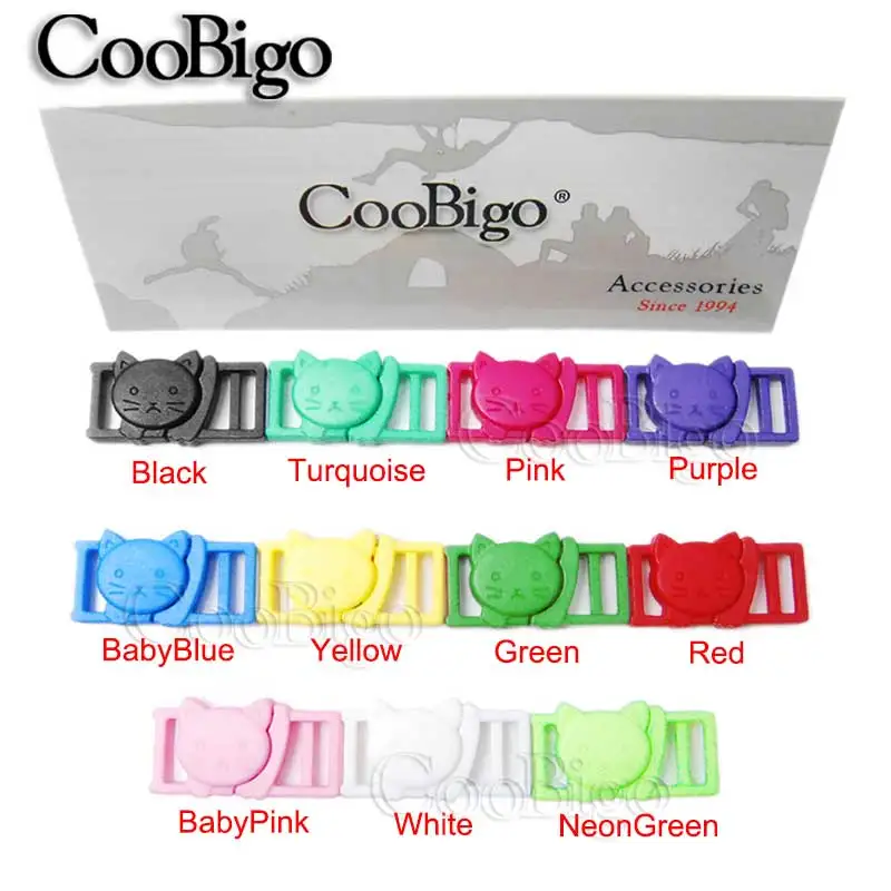 10pcs Colorful 3/8"(11mm)Buckles Cat Head Safty Breakaway Plastic Cat