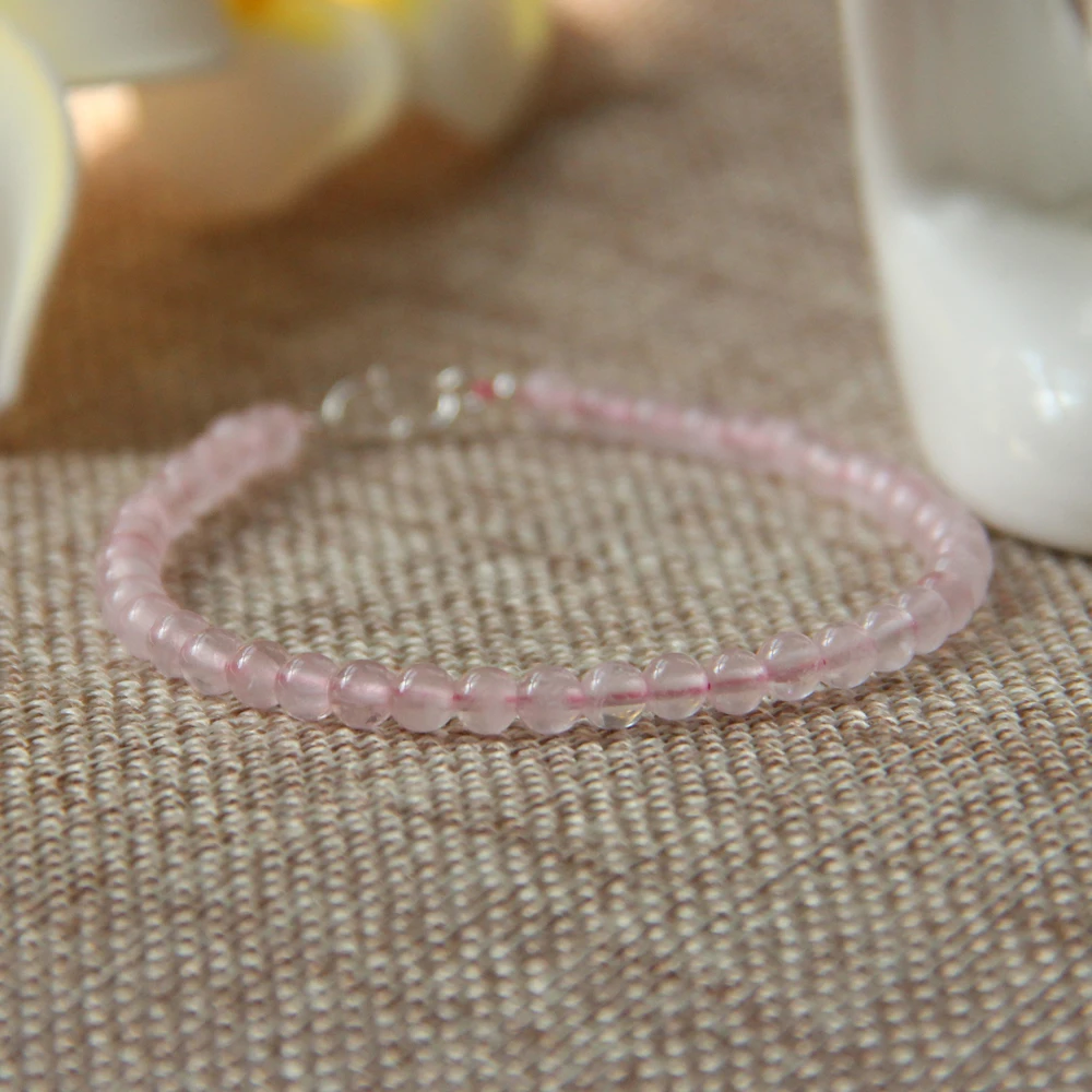 Lii Ji натуральный розовый кварц 4 мм бусины серебро 925 пробы модный браслет для женщин подарок