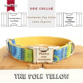 

MUTTCO engraved personalized dog ID collar quality handmade collar Anti-lost THE FOLK YELLOW dog collar 5 sizes UDC024