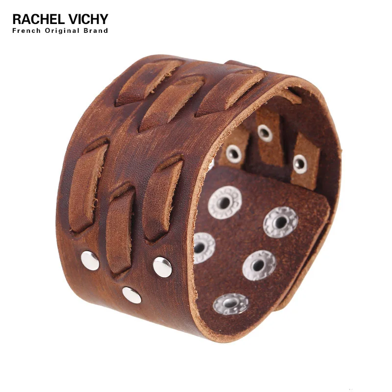 

New Men Brown Wide Leather Bracelet Religious Slavic Knot Sigil Gothic Viking Studded Cuff Wristban Jewelry Drop Shipping P01819