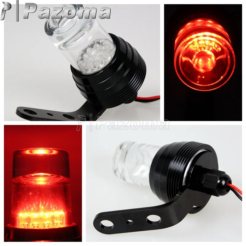 Pazoma Clear Lens Red Tail Rear Light Round Shot Glass LED Motorcycles
