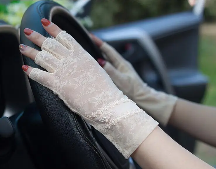 Женские весенне-летние перчатки для вождения с полупальцами, женские летние солнцезащитные перчатки без пальцев, Женская противоскользящая Сексуальная кружевная перчатка R355