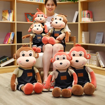 

Cute Monkey Plush Toy Cartoon Animal Stuffed Doll Bib Monkey Toys Kid Playmates Plush Animal Pillow Toy for Kids Girl Gift