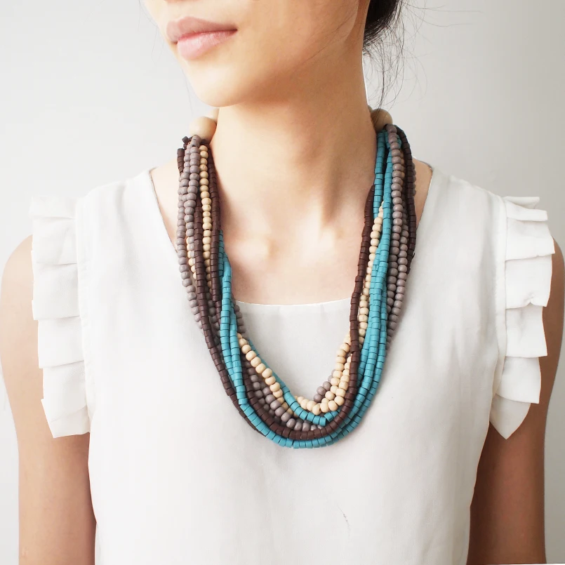 MANILAI Bohemia Multilayer Wood Beaded Necklace Woman Fashion Handmade Multicolor Bead Statement Chokers Necklace Jewelry 2018