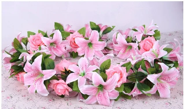 Large lily Artificial Flower Garland For Wedding Decorations Lily Rose Full Flower vine artificial rattan flower arch flower