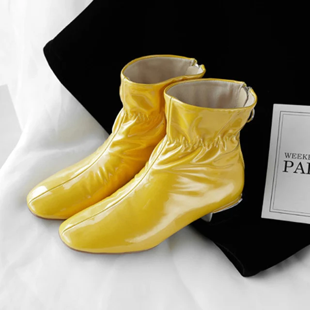 MONMOIRA Patent Leather Ankle Boots for Women Brand Design Yellow Boots