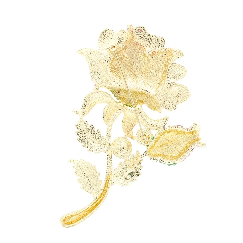 Rhinestone Crystal Big Rose Flower Leaves Bud Brooch Pin Broach For Woman  Jewelry Free shipping FA5068