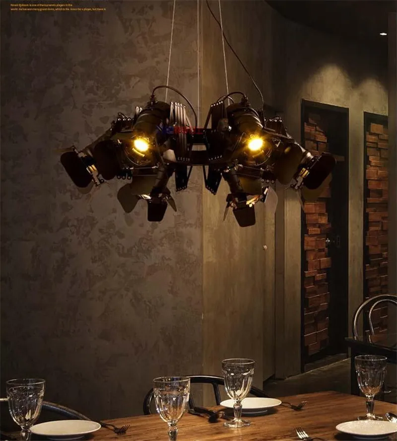 Adjustable Vintage loft industrial chandelier creative retro bar restaurant cafe Iron telescopic spotlights clothing store light