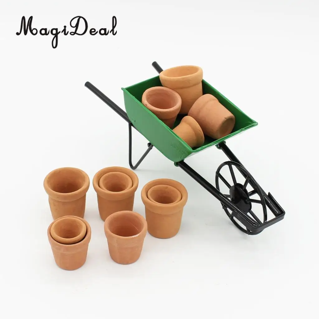 MagiDeal 12Pcs/Pack Porcelain 1/12 Scale Dollhouse Miniatures Flowerpots for Dolls Garden House Room Decoration Furniture Toy