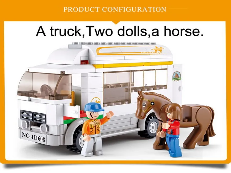 SLUBAN 0559 Happy Farm Pony Transport фигурные блоки Обучающие Строительные кирпичи игрушки для