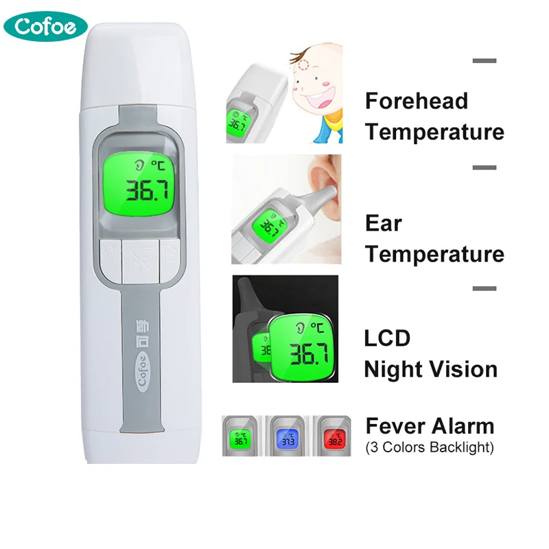

New Arrival! Cofoe Infrared Thermometer Forehead & Ear Non-contact LCD Accurate Body Temperature Measurement Fever Thermometer