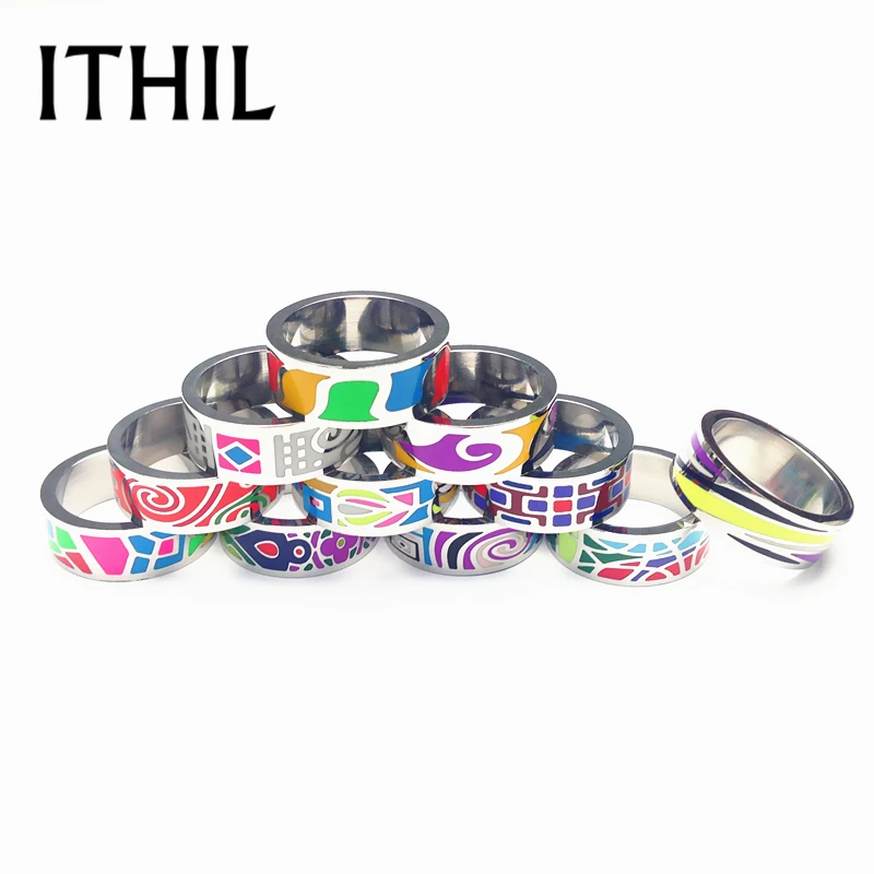 ITHIL New 8mm Width Silver Color Stainless Steel Rings for Women Antique Enamel Men Ring Mens Jewelry Lord Anel Christmas Gifts