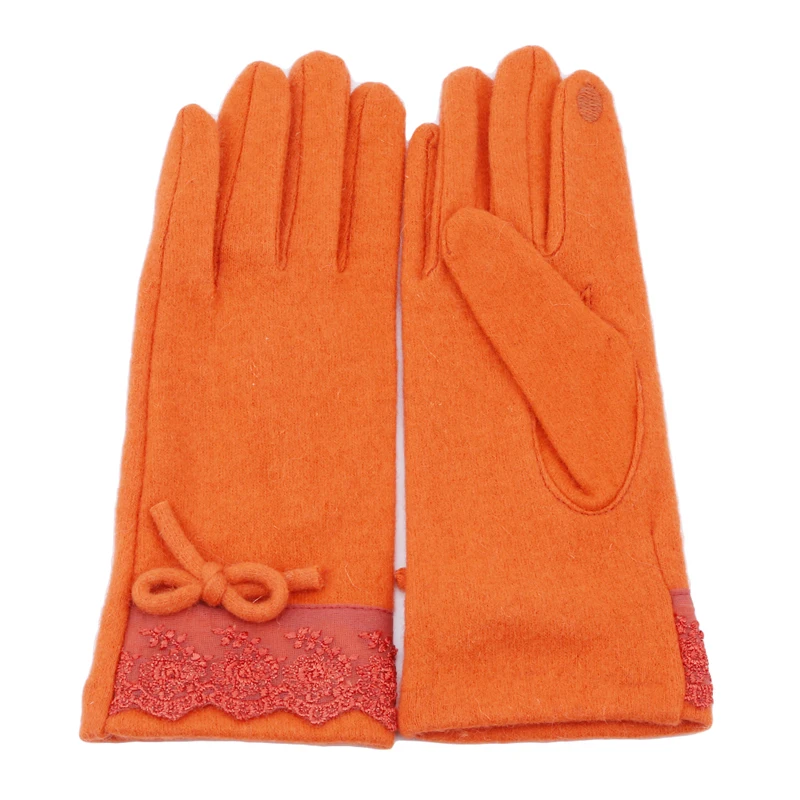 Модные перчатки женские осенние и зимние элегантные кружевные кашемировые перчатки теплые варежки милые шерстяные перчатки с бантом подарки для девочек - Цвет: Orange