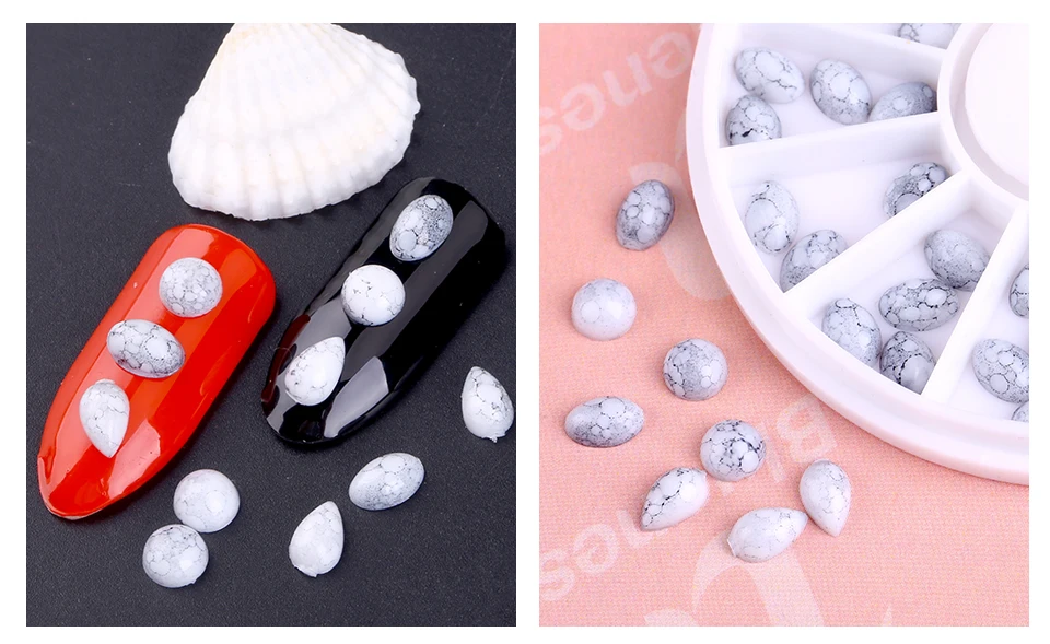 Голубые белые 3D акриловые бирюзовые натуральные камни Дизайн ногтей украшения Стразы шпильки для ногтей Инструменты Аксессуары