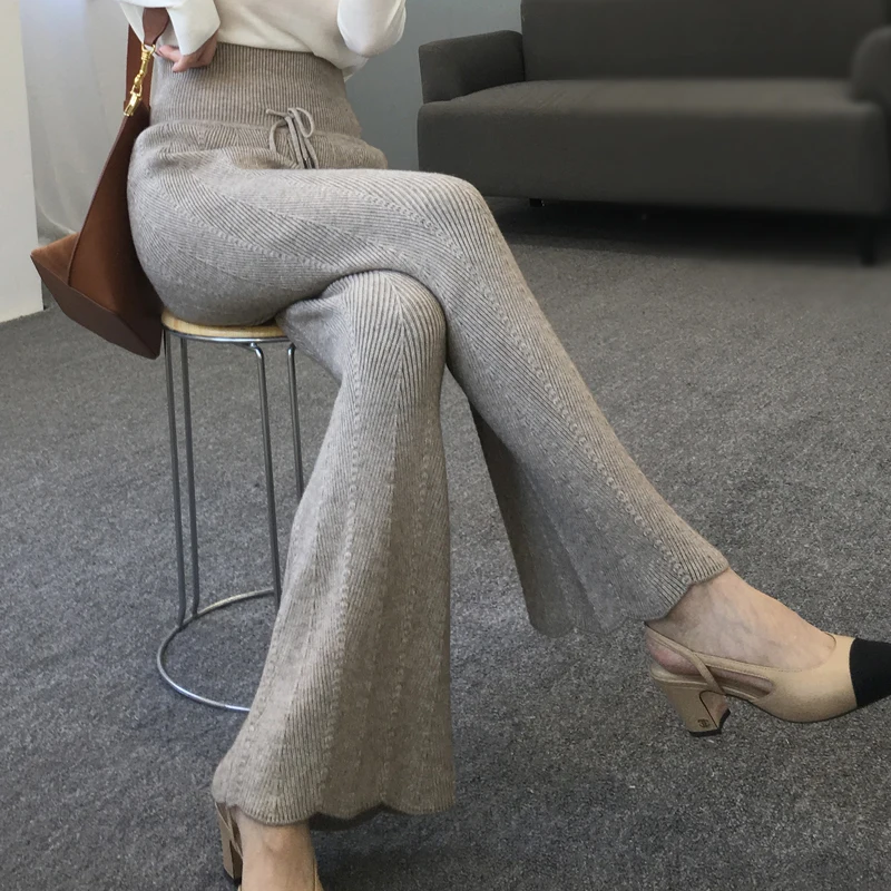 Sweatpants Promotion Sale Formal Regular Women 2019 Spring Thick Wool Knit Pants High Waist Temperament Micro Trousers Woman