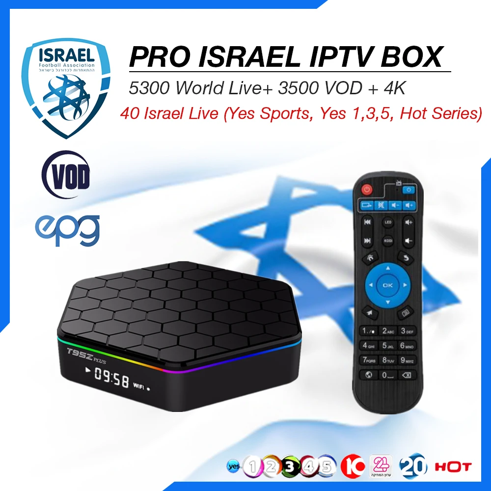 

T95ZPlus 2G/16G+Israel IPTV Subscription Arabic Europe Hebrew IPTV Yes Sports HOT Amlogic S905 H.265 WiFi 4K VOD Android TV Box