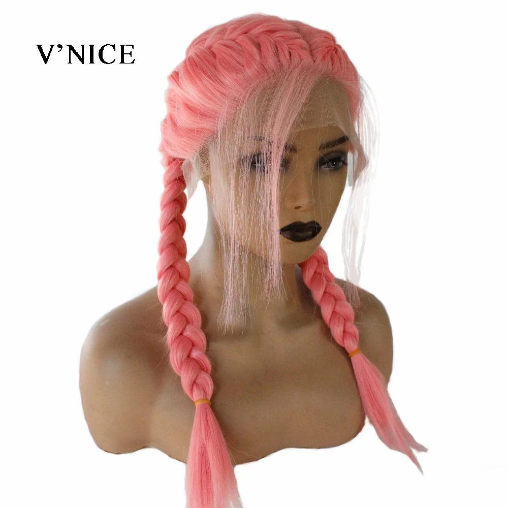 V'NICE розовый двойная оплётка парик с волосы младенца синтетический Синтетические волосы на кружеве парики термостойкие волокна волос