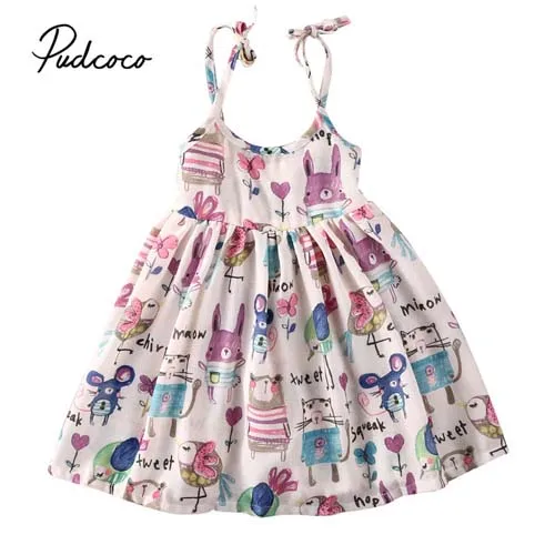 

Pudcoco 2018 Toddler Baby Girl Princess Dress Animal Cartoon Graffiti Straps Tutu Sundress Summer Party Hoilday Cute Outfit 1-6Y
