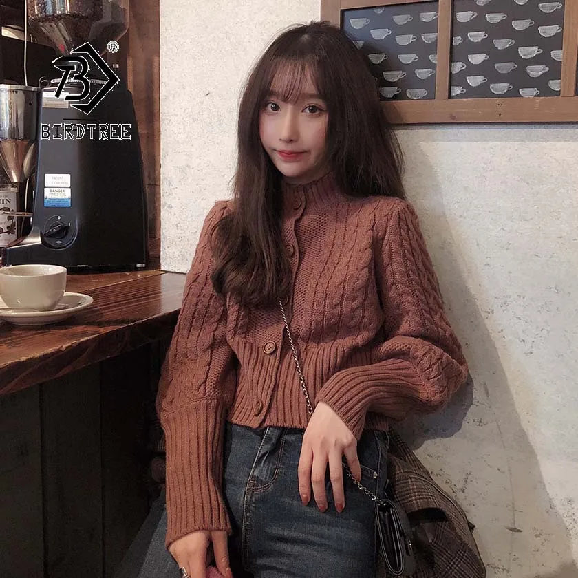 

2019 Autumn Winter New Women's Cardigan Sweater Knitting Twist Short Female Vintage Single Breasted Casual Fashion Tops C97621D
