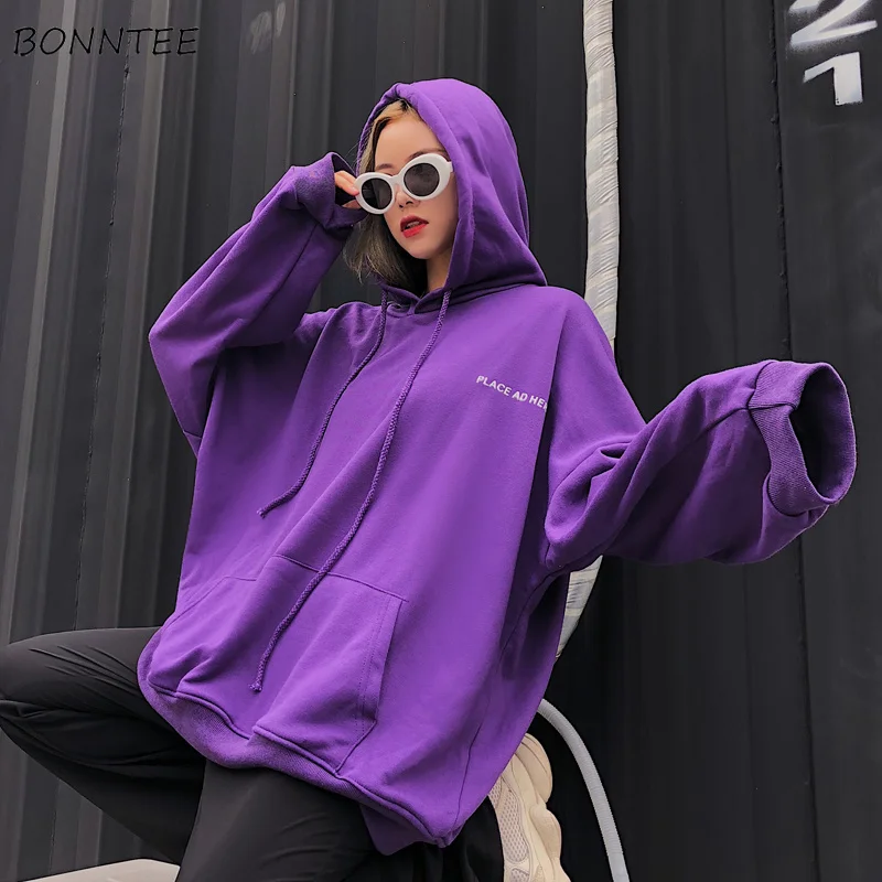  Hoodies Women Casual Harajuku Letter Print Chic Pocket Loose Simple Hip Hop Long Sleeve Sweatshirt 