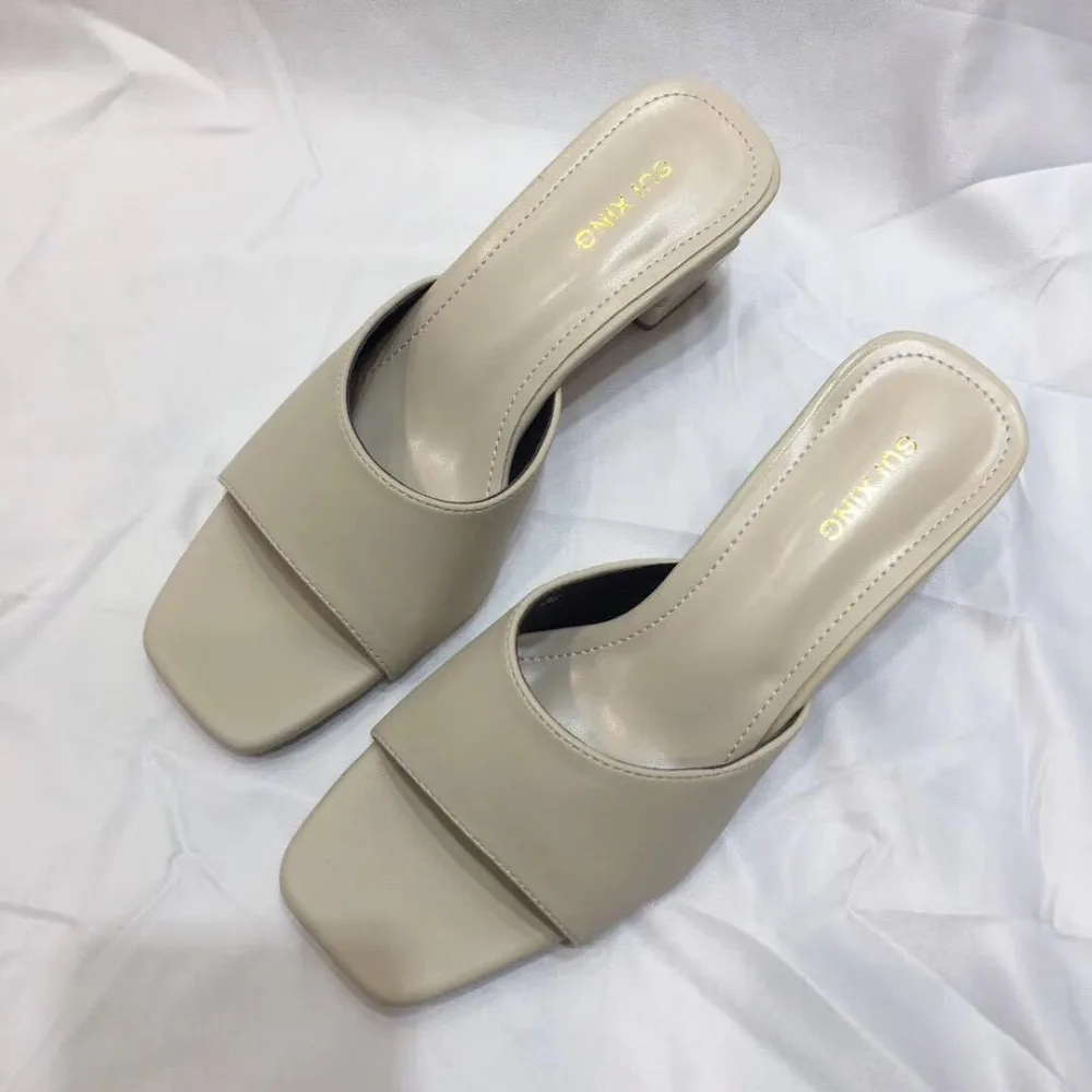 Modis/Новинка года; женские Кожаные сабо на среднем массивном каблуке; короткие тапочки на резиновой платформе; женские летние универсальные туфли в Корейском стиле