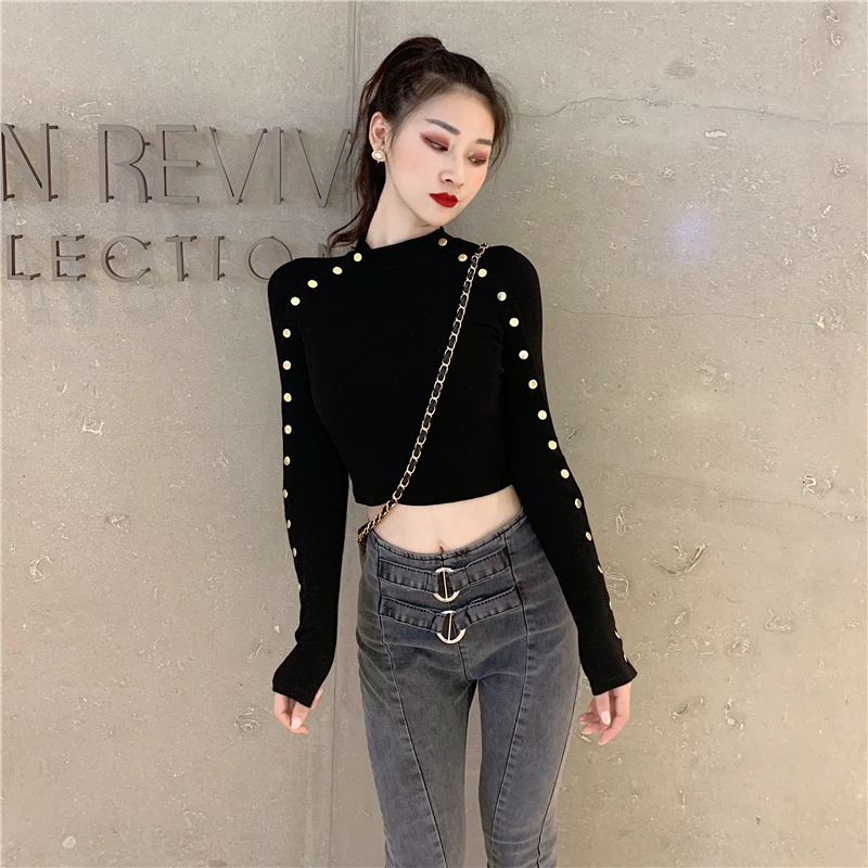

Bottoming shirt 2018 new autumn and winter fashion side single-breasted long-sleeved slim short was thin wild sexy shirt