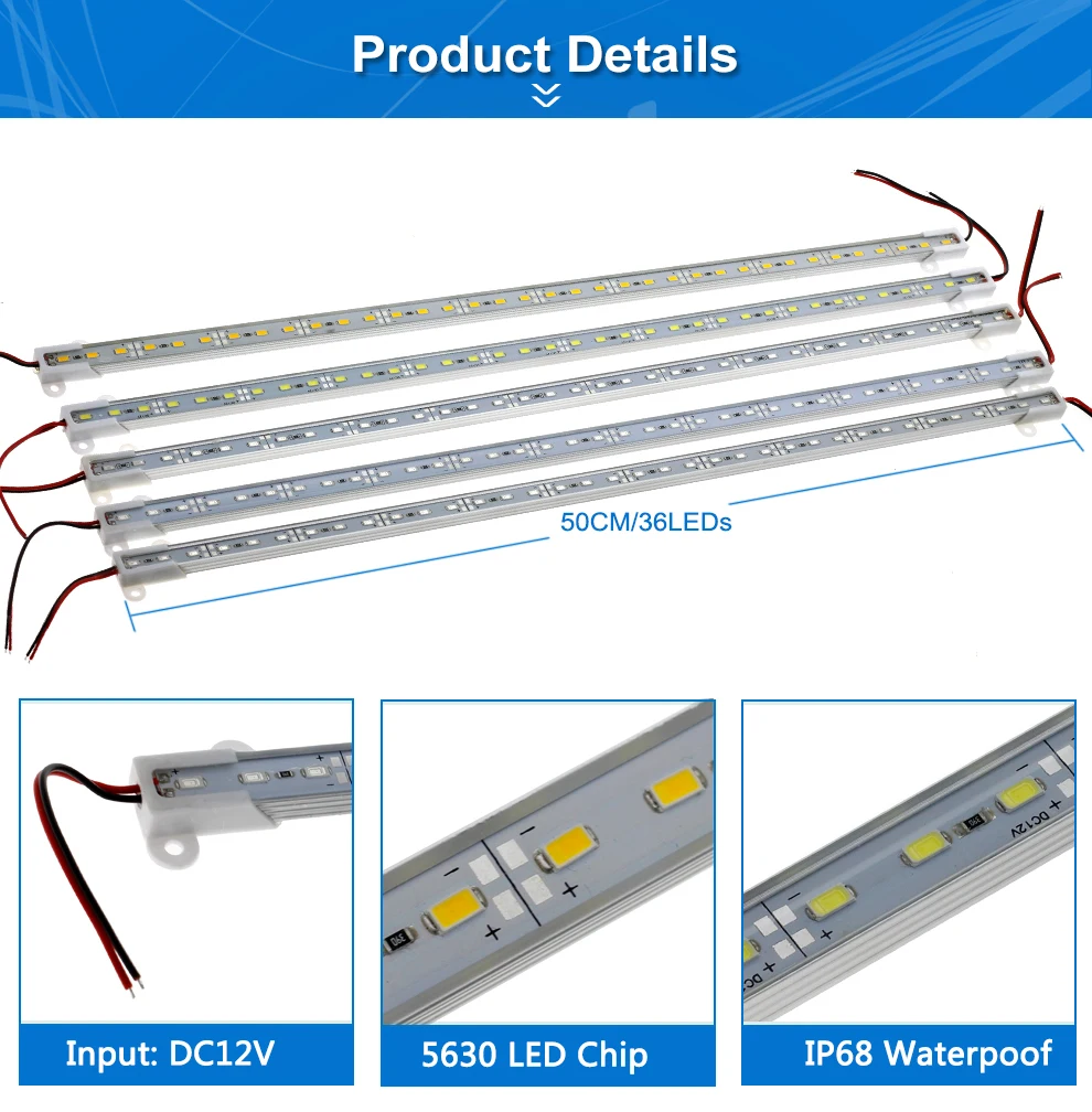 Светодиодный светильник DC 12 В 50 см высокая яркость 5630 Жесткая светодиодная лента IP68 водонепроницаемый уличный светодиодный светильник 5 шт./лот