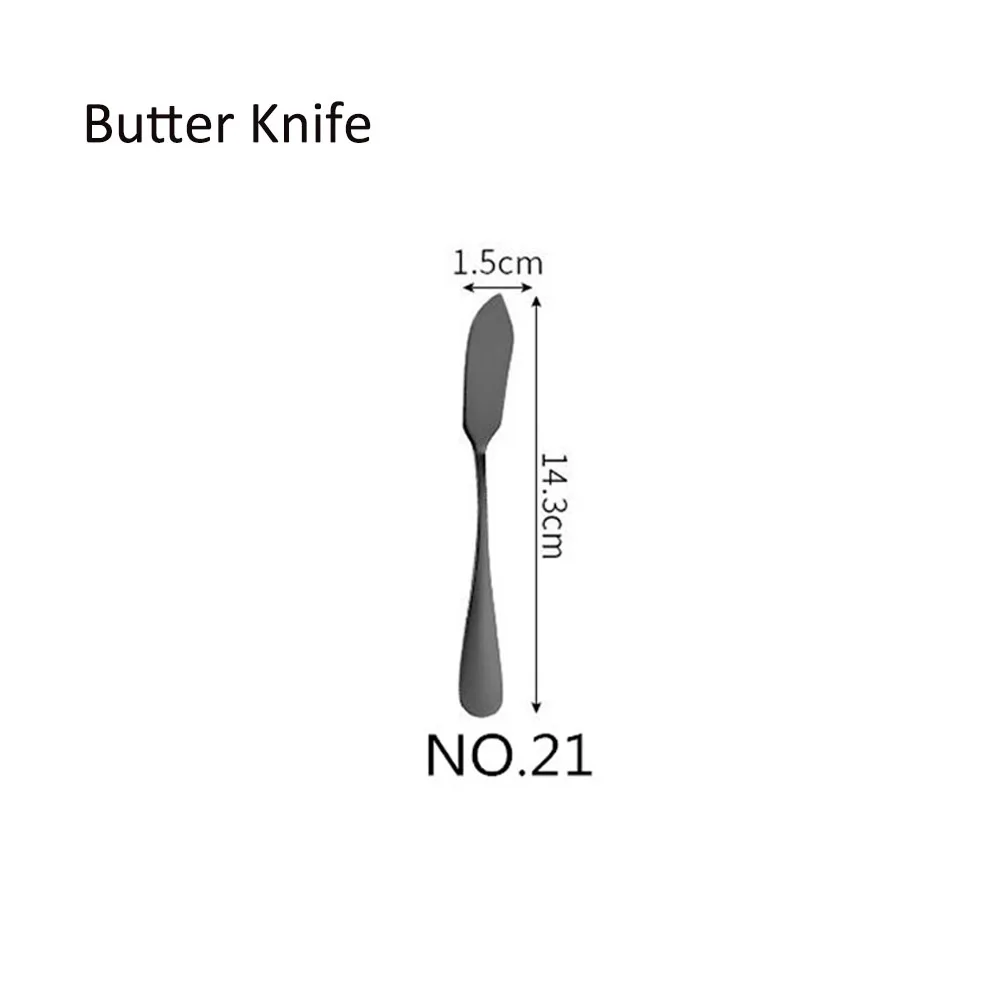 1/6 шт., лидер продаж, черный столовый набор, столовые приборы, ножи, вилки, ложки, Западная кухня, столовая посуда, нержавеющая сталь, домашние, вечерние, столовые приборы, набор посуды - Цвет: NO.21 Butter Knife