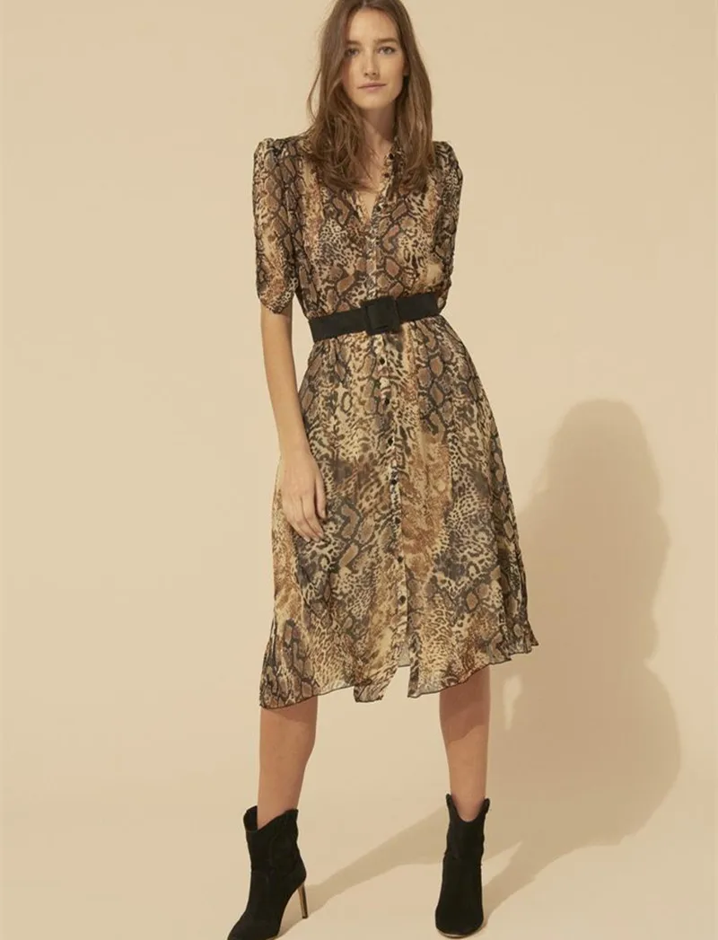 

2019 New Women Snake Print Slim Long Dress Short Sleeve Elegant Party Dress
