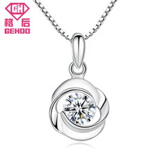 

GEHOO Rose Flower Surround Cubic Zircon Pendant Necklace 925 Sterling Silver Chain Choker for Women Lady Charm Fine Jewelry Gift