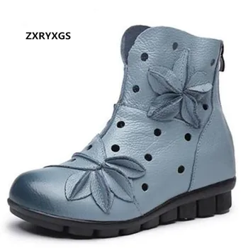 

Spring Summer Flower Hollow Women Shoes Fashion sandals ankle boots Genuine Leather Shoes Flat Soft Comfortable Women Sandals