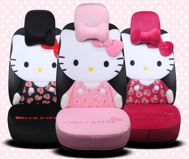 Мультяшный чехол для автокресла hello kitty, теплая плюшевая подушка для автомобиля, набор зимних авточехлов, универсальные аксессуары для всех автомобилей