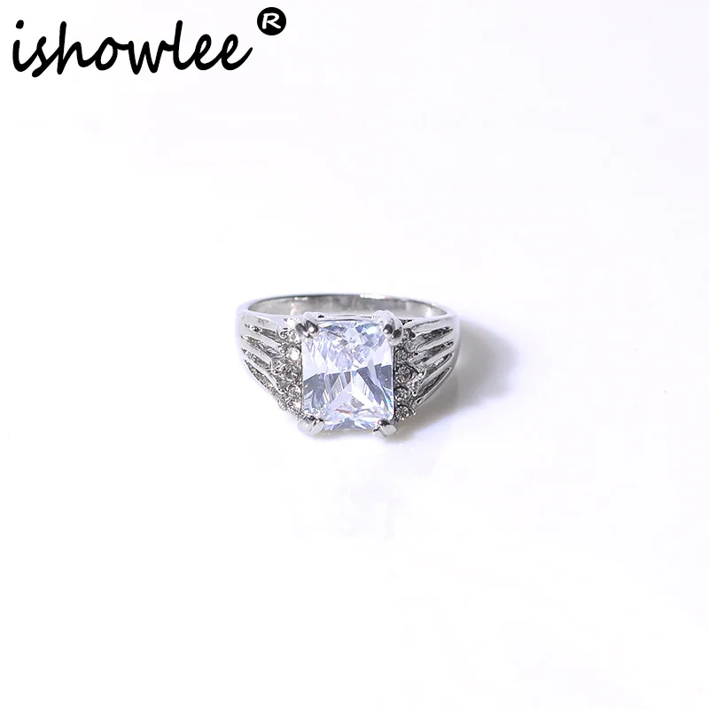 

ISHOWLEE Square Crystal Wedding Rings With Stones Cubic Zircon Elegant Korean Silver Rings for Women Fashion 2019 Jewelry jzb93