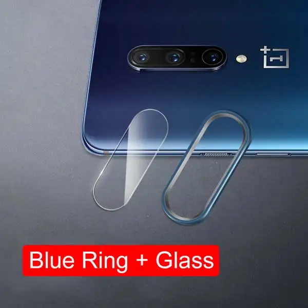 Для Oneplus 7 Pro Чехол из закаленного стекла для Oneplus 7 6T 6 Камера защитное кольцо бампер чехол и объектив Защита экрана стеклянная пленка - Цвет: Blue Ring Glass