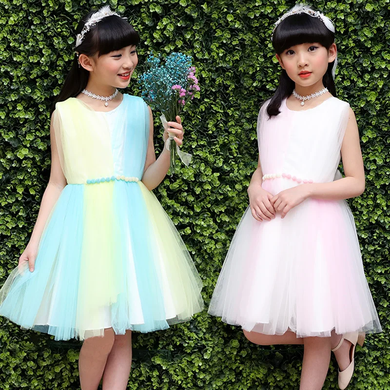 

2017 Summer Girls Dress Beads Top Fashion Party And Wedding Princess Kids Toddler Dresses Children Clothing Girl Dance Dress
