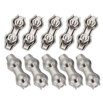 

10Pcs 304 Stianless Steel M4 Wire Rope Double Clips Clamps Buckle