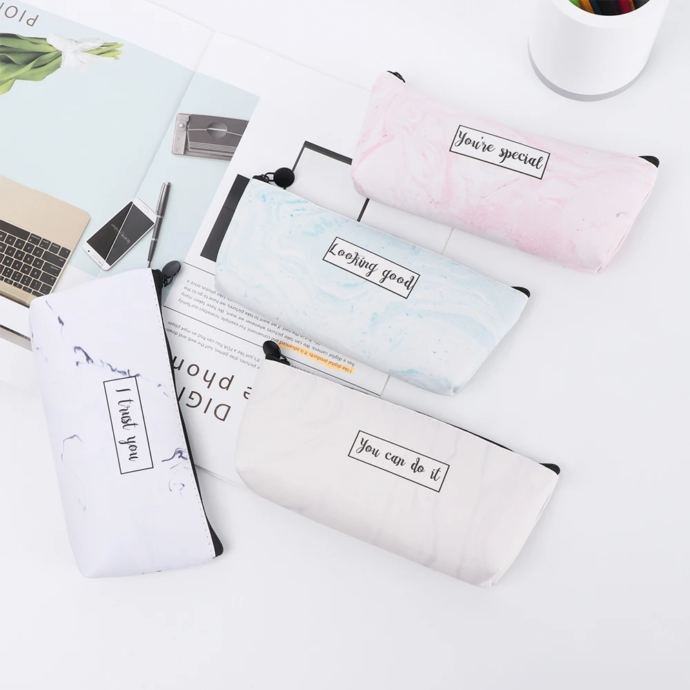 1pc Marble Pencil Case Kawaii Pencilcase Stationery School Supplies PU Pencils Storage Pencil