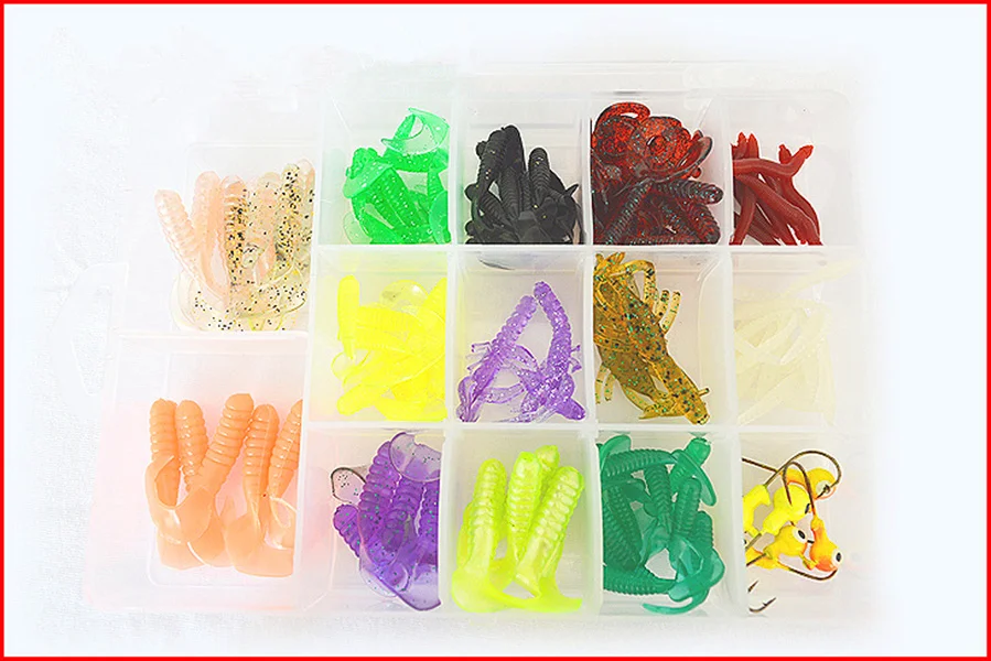 107 pcs Value Pack New One tailed worms Road sub Fishing Lure Grass