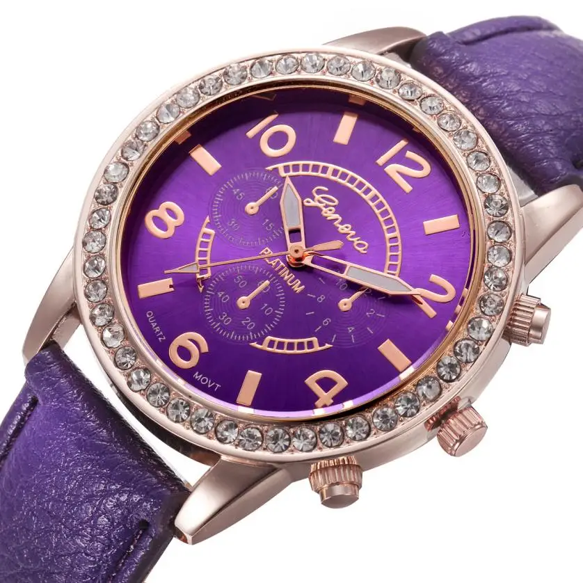 Новинка, простые повседневные кварцевые часы Geneva с кожаным ремешком, женские часы с кристаллами и бриллиантами, наручные часы, горячая распродажа# D - Цвет: H