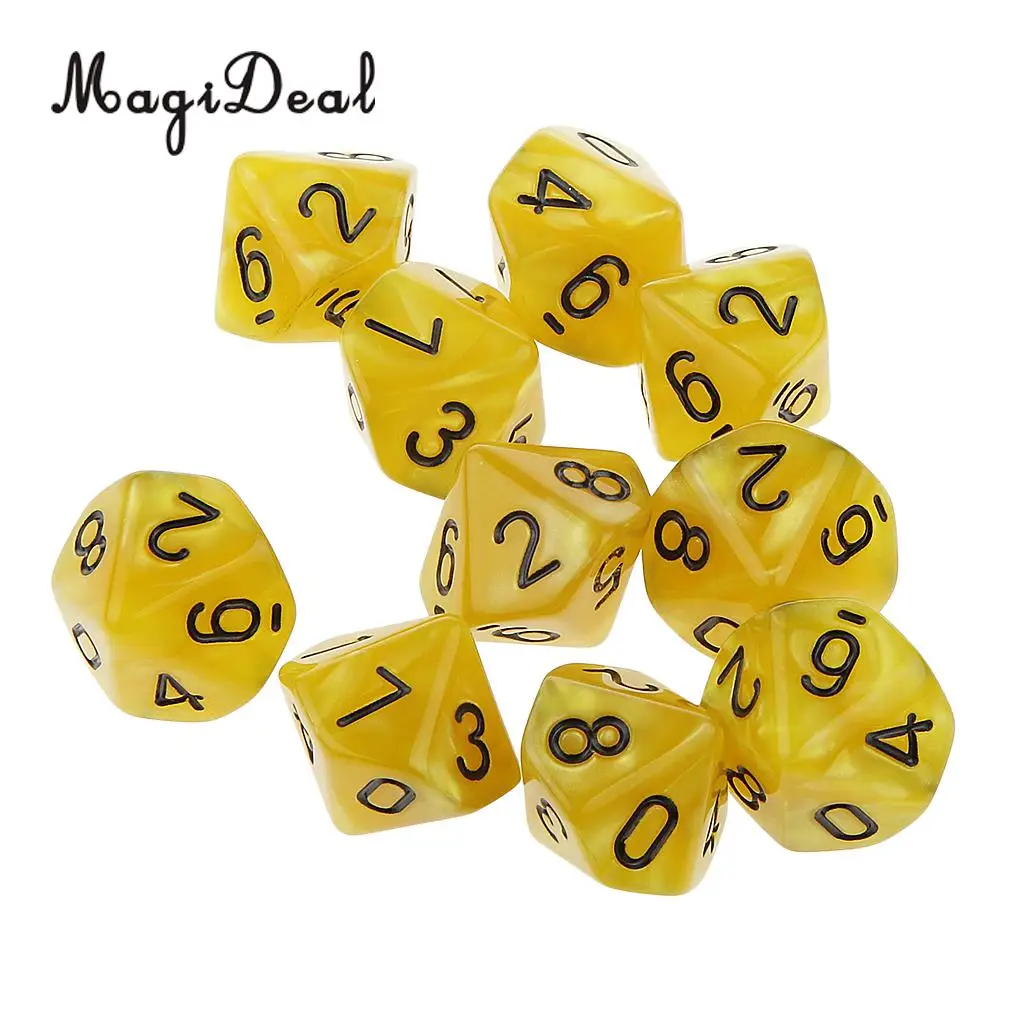 MagiDeal 10Pcs Acrylic Ten Sided Dices D10 for Friends Family Party Club Pub Bar Playing D&D RPG Games Funny Toys 22x22x22mm