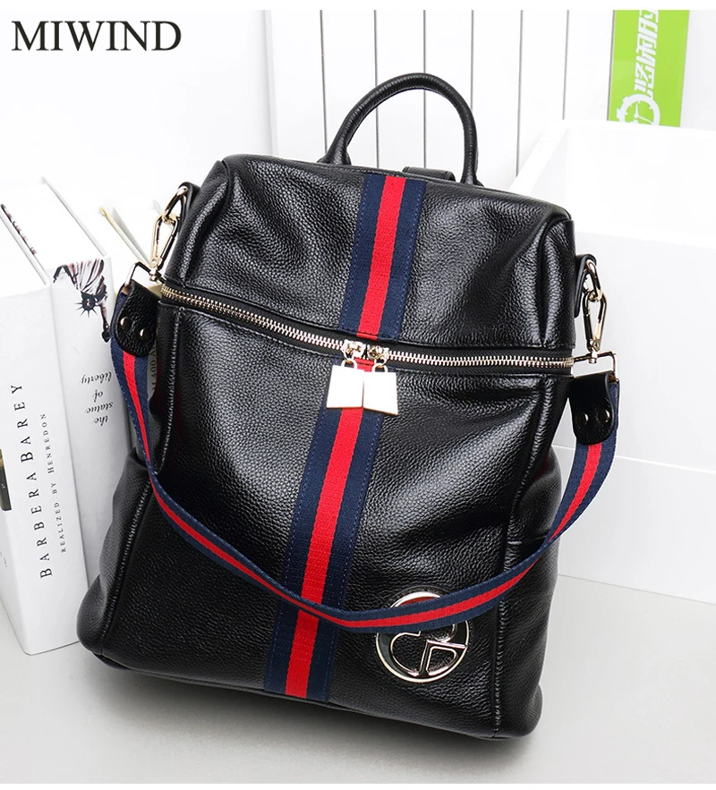 MIWIND Backpack Natural Soft Real Leather Backpacks Genuine First Layer Cow Leather Top Layer Cowhide
