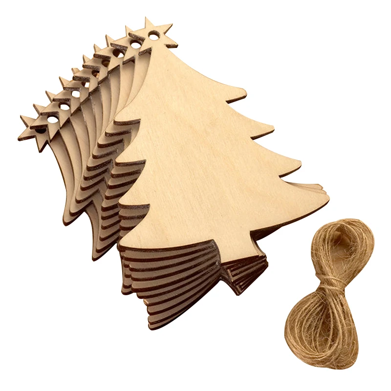 

10pcs Christmas tree stars wood chips home ornaments small pendant
