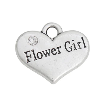 

RAINXTAR Fashion Alloy Flower Girl Heart Message Charms For Wedding Jewelry 15*17mm 50pcs AAC1612