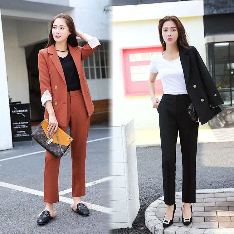 Set female 2018 spring new temperament fashion small suit jacket +loose straight pants elegant casual two-piece simple wild |