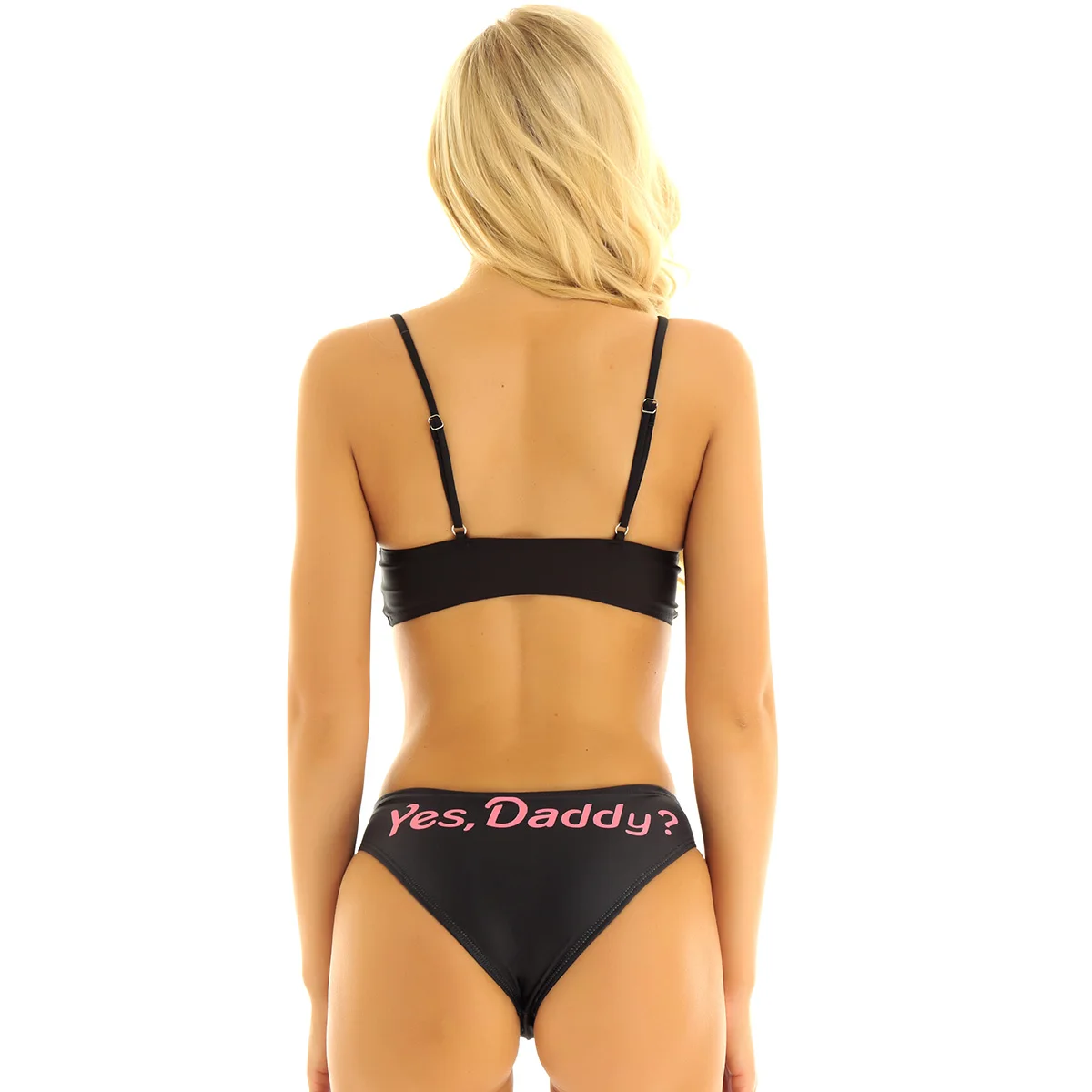 Womens Yes Daddy Printed Sexy Exotic Sets Mini Bra Crop Tops with Briefs Underwear Set Anime Cosplay Costumes Bikini Swimwear