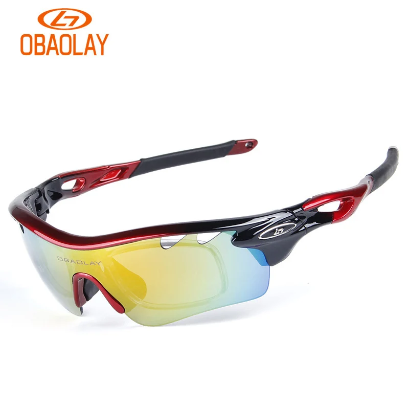 OBAOLAY поляризационные велосипедные очки, уличные спортивные велосипедные солнцезащитные очки, UV400, MTB очки для езды на велосипеде, очки oculos de ciclismo - Цвет: Red-Black