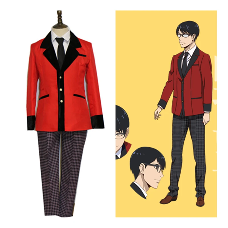 

Anime Kakegurui: Compulsive Gambler Manyuuda Kaede Suzui Ryota Cosplay Costume Custom S-XL Red Jacket Tie Pants Academy Uniform