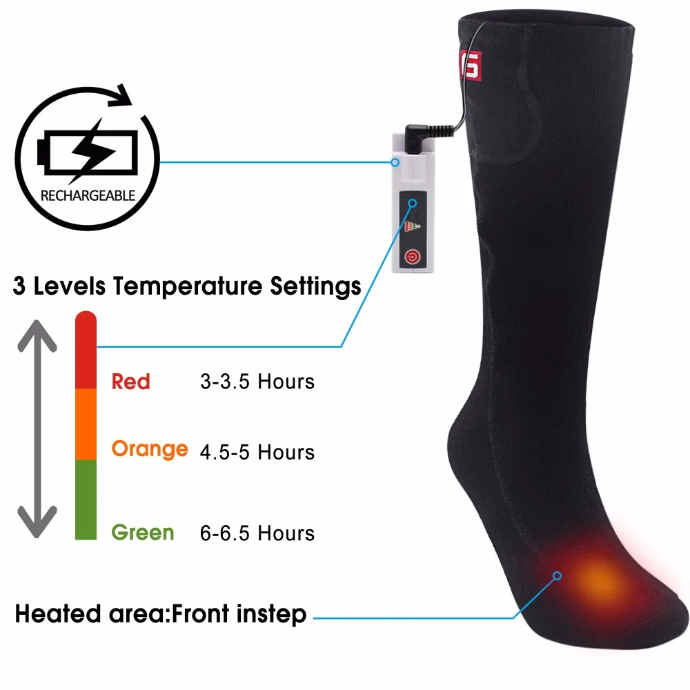 3,7 V черный Электрический носок Спорт с подогревом литиевая батарея холодная зима для мужчин и женщин