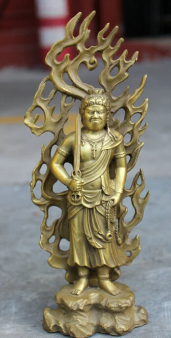 

S3782 8" Chinese Pure Brass Buddhist Japanese Fudo-Myo-O Achalanatha Buddha Statue D0317