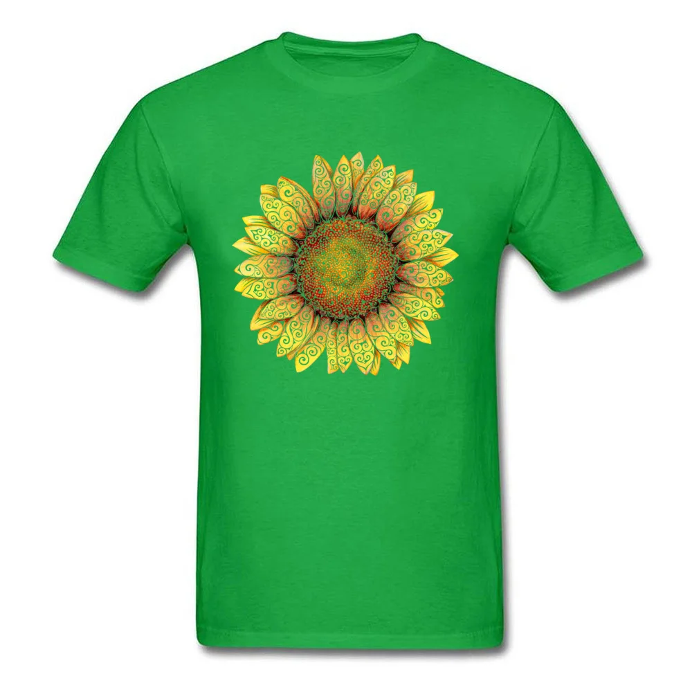 Swirly Sunflower Slim Fit Summer 100% Cotton Crewneck Mens Tops Shirts Printed Clothing Shirt 2017 Popular Short Sleeve T-shirts Swirly Sunflower green